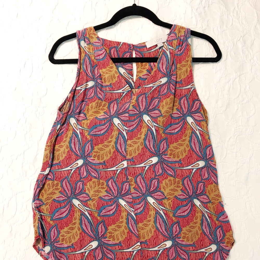 LOFT Hibiscus Tropical Sleeveless Tank Size SMALL